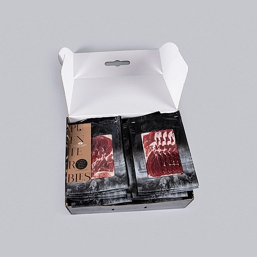 50% PROSCIUTTO IBERICO ALIMENTATO A GHIANDE DELLA RAZZA IBERICA (AFFETTATO A MACCHINA) 50% PROSCIUTTO IBERICO ALIMENTATO A GHIANDE DELLA RAZZA IBERICA (AFFETTATO A MACCHINA)