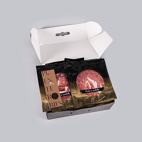 50% PROSCIUTTO IBERICO ALIMENTATO A GHIANDE DELLA RAZZA IBERICA (TAGLIO A COLTELLO) 50% PROSCIUTTO IBERICO ALIMENTATO A GHIANDE DELLA RAZZA IBERICA (TAGLIO A COLTELLO)