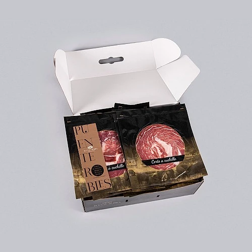50% PROSCIUTTO IBERICO ALIMENTATO A GHIANDE DELLA RAZZA IBERICA (TAGLIO A COLTELLO) 50% PROSCIUTTO IBERICO ALIMENTATO A GHIANDE DELLA RAZZA IBERICA (TAGLIO A COLTELLO)